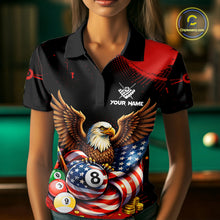 Load image into Gallery viewer, Custom Red Grunge US Flag Eagle Billiard Pool Shirts For Women 8 Ball Patriotic Billiard Team Attire NYN2781
