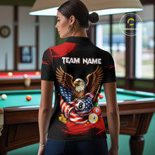 Load image into Gallery viewer, Custom Red Grunge US Flag Eagle Billiard Pool Shirts For Women 8 Ball Patriotic Billiard Team Attire NYN2781