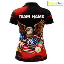 Load image into Gallery viewer, Custom Red Grunge US Flag Eagle Billiard Pool Shirts For Women 8 Ball Patriotic Billiard Team Attire NYN2781