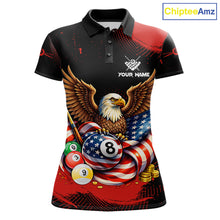 Load image into Gallery viewer, Custom Red Grunge US Flag Eagle Billiard Pool Shirts For Women 8 Ball Patriotic Billiard Team Attire NYN2781