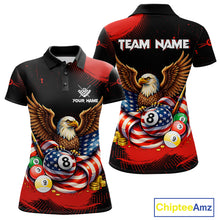Load image into Gallery viewer, Custom Red Grunge US Flag Eagle Billiard Pool Shirts For Women 8 Ball Patriotic Billiard Team Attire NYN2781