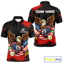 Load image into Gallery viewer, Custom Red Grunge US Flag Eagle Billiard Pool Shirts For Men 8 Ball Patriotic Billiard Team Attire NYN2781