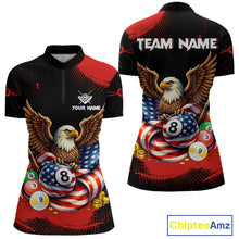 Load image into Gallery viewer, Custom Red Grunge US Flag Eagle Billiard Pool Shirts For Women 8 Ball Patriotic Billiard Team Attire NYN2781