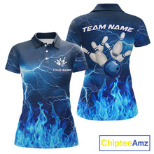 Load image into Gallery viewer, Blue Thunder Lightning Bowling Shirt For Women Fire Flame Bowling Team Jersey