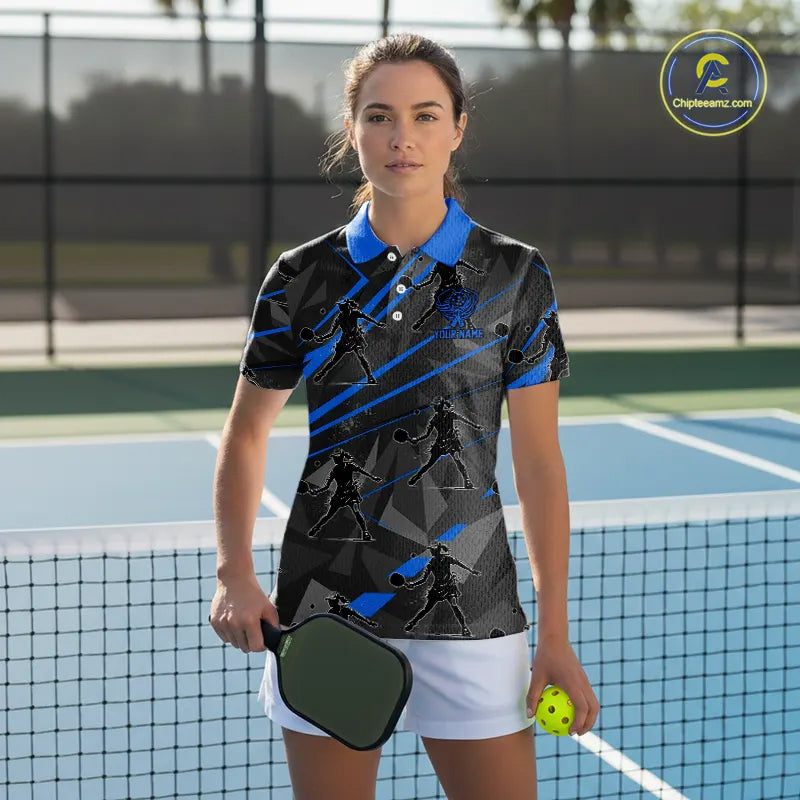 Custom Grey And Blue Pickleball Ball Jerseys For Women Pickleball Paddle League Shirts NYN2129