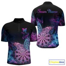 Load image into Gallery viewer, Smoke Butterfly Dartboard Men Dart Polo &amp; 1/4-Zip Shirt Custom Blue Pink Dart Jersey For Darters NYN3001