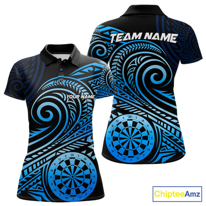 Black Blue Tribal Pattern Women Darts Polo & 1/4-Zip Shirt Personalized Tribal Dart Team Appeal NYN3007