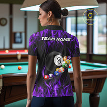 Load image into Gallery viewer, Fire Flame 8 Ball Billiard Pool Shirt For Women Custom Purple Light Billiard Ball Team Jersey NYN3433