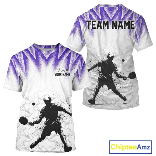 Custom White And Purple Grunge Pickleball Paddle League Jerseys Men Pickleball Team Shirts NYN2141