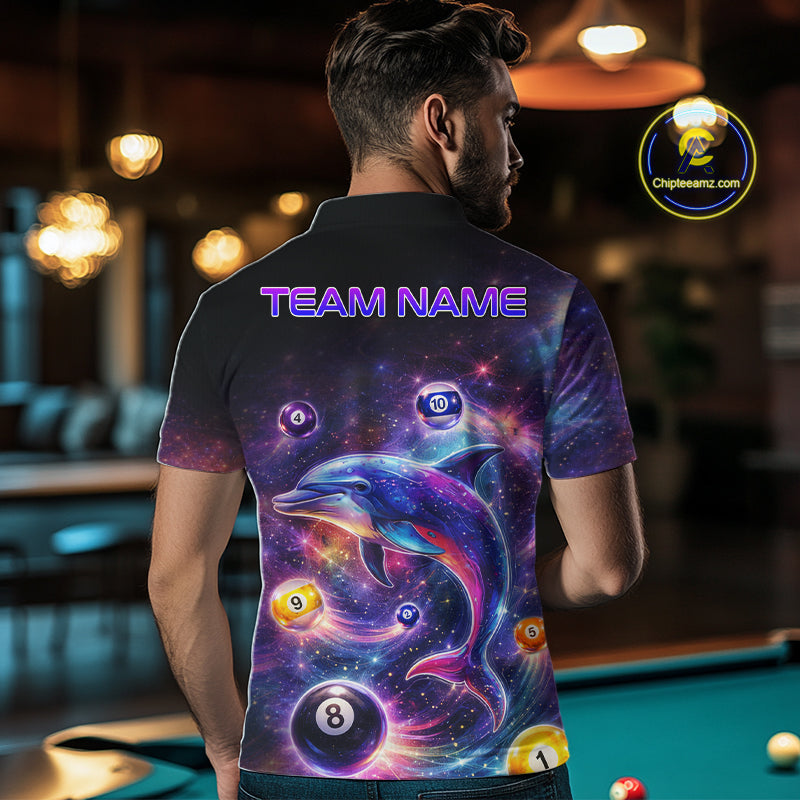 Funny Dolphin Rainbow Galaxy Pool Ball Billiard Shirt For Men Personalized Billiard Team Apparel NYN2637