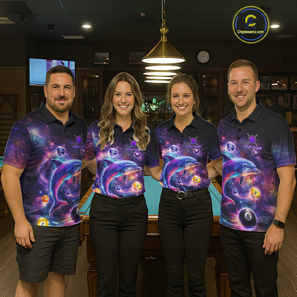 Funny Dolphin Rainbow Galaxy Pool Ball Billiard Shirt For Men Personalized Billiard Team Apparel NYN2637