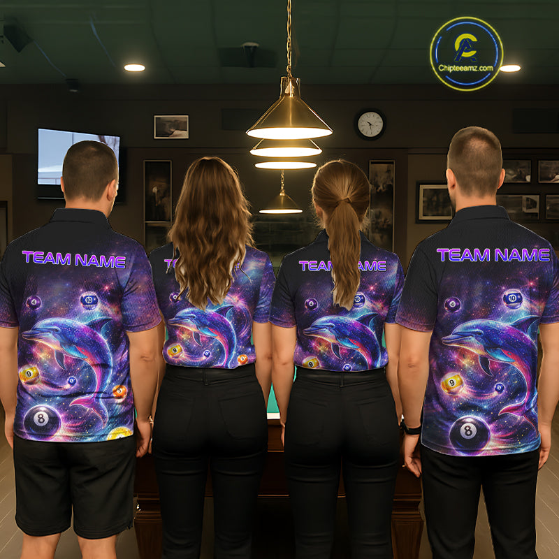 Funny Dolphin Rainbow Galaxy Pool Ball Billiard Shirt For Men Personalized Billiard Team Apparel NYN2637