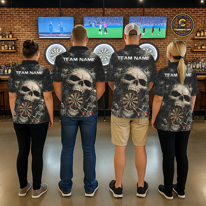 Grunge Horror Grey Skull Vintage Dartboard & Arrow Women Darts Polo Shirt Custom Dart League Shirts NYN2642