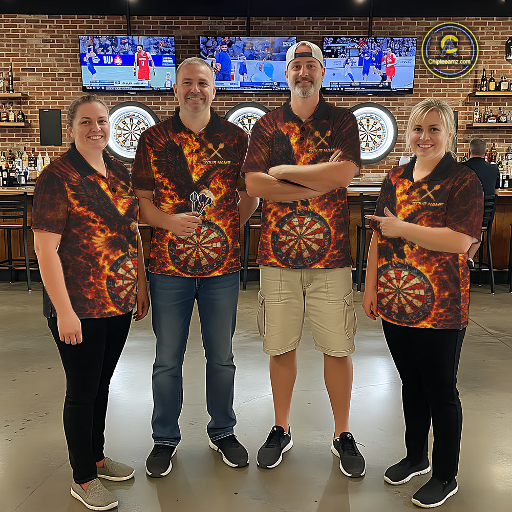Fire Flame Eagle Red-Blue Cracked Dartboard Women Darts Polo Shirt Custom Dart League Shirts NYN2644
