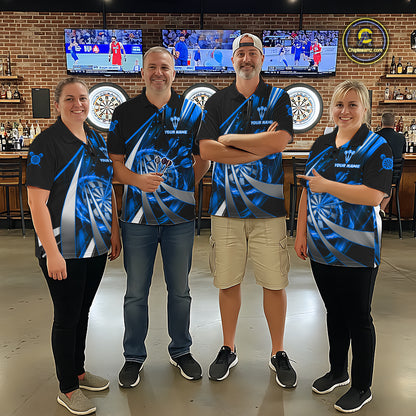 Custom Blue Flaming Dartboard & Arrow Men Darts Polo & 1/4-Zip Shirts Dart Team Jerseys NYN2799