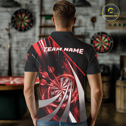 Custom Red Flaming Dartboard & Arrow Men Darts Polo & 1/4-Zip Shirts Dart Team Jerseys NYN2800