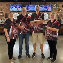 Load image into Gallery viewer, Custom Red Flaming Dartboard &amp; Arrow Women Darts Polo &amp; 1/4-Zip Shirts Dart Team Jerseys NYN2800
