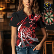 Load image into Gallery viewer, Custom Red Flaming Dartboard &amp; Arrow Women Darts Polo &amp; 1/4-Zip Shirts Dart Team Jerseys NYN2800