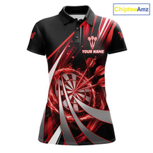 Load image into Gallery viewer, Custom Red Flaming Dartboard &amp; Arrow Women Darts Polo &amp; 1/4-Zip Shirts Dart Team Jerseys NYN2800
