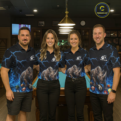 Funny Rhino Billiard 8 Ball Pool Shirt For Women Custom Thunder Lightning Billiard Team Jersey | Blue NYN3436