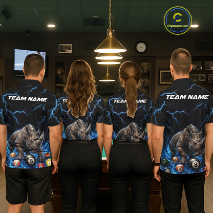 Funny Rhino Billiard 8 Ball Pool Shirt For Women Custom Thunder Lightning Billiard Team Jersey | Blue NYN3436