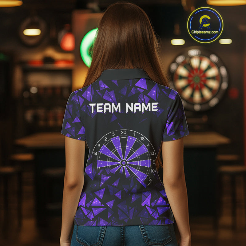 Custom Black & Purple Geometric Dartboard Dart Polo Shirt For Women Outfits Dart Jerseys NYN1606
