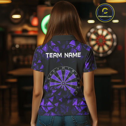 Custom Black & Purple Geometric Dartboard Dart Polo Shirt For Women Outfits Dart Jerseys NYN1606