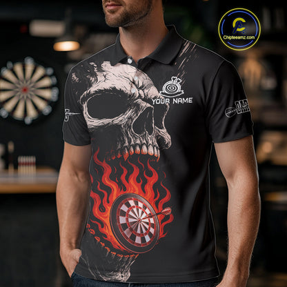 Custom Red Flames Skull Dartboard Dart Men Polo Shirt Grunge Dart Team Jerseys NYN1613