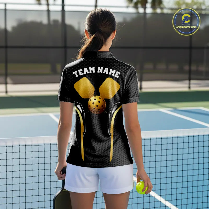 Custom Black & Gold Pickleball Paddle & Ball Team Jerseys Pickleball League Shirts For Women  NYN2157