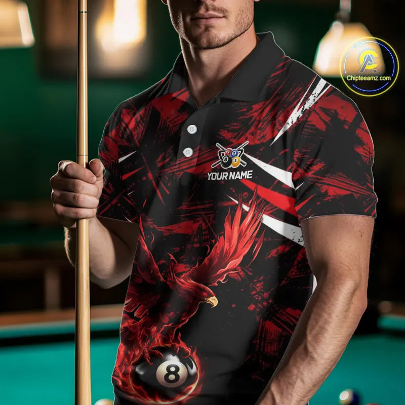 Eagle Red Flames 8 Ball Pool Polo & 1/4-Zip Shirt For Men Personalized Balls Billiard Gifts NYN2423