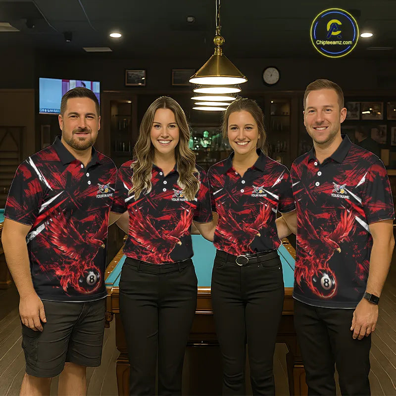 Eagle Red Flames 8 Ball Pool Polo & 1/4-Zip Shirt For Men Personalized Balls Billiard Gifts NYN2423