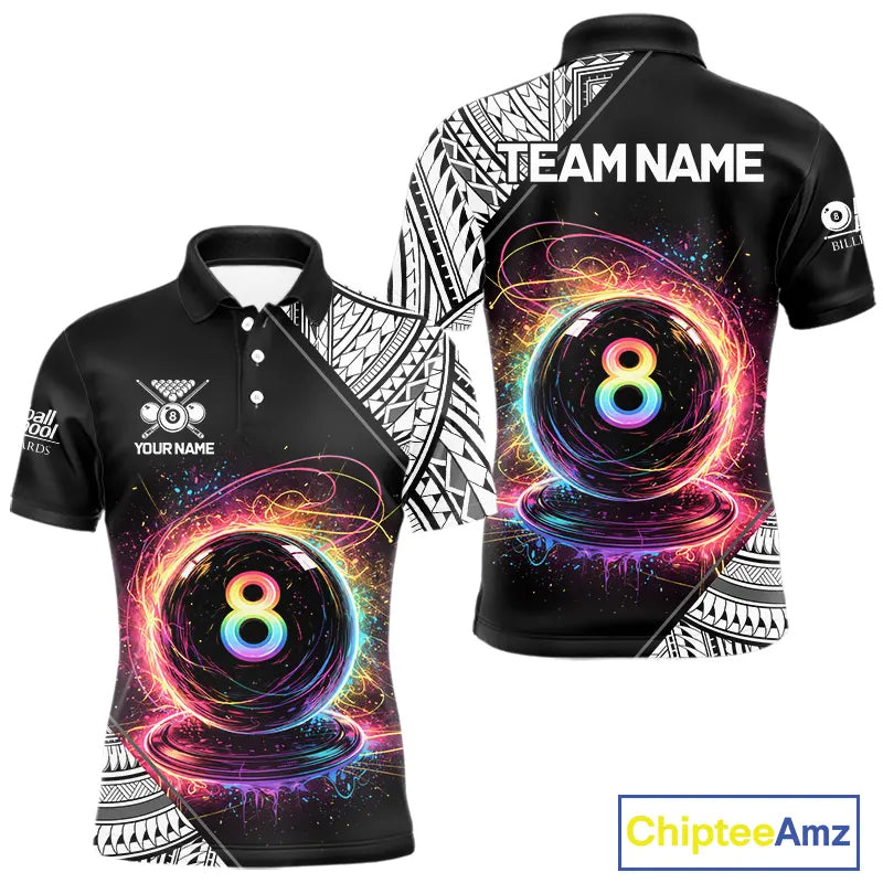 Rainbow 8 Ball Pool Polo & 1/4-Zip Shirt For Men Personalized Tribal 8 Ball Billiard Gifts NYN2425