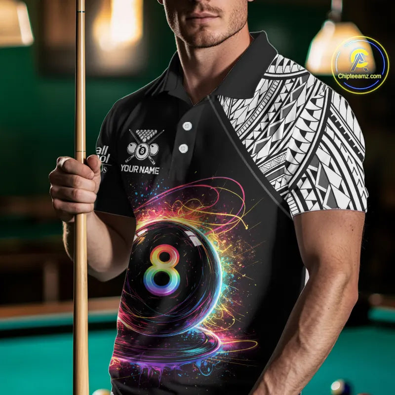 Rainbow 8 Ball Pool Polo & 1/4-Zip Shirt For Men Personalized Tribal 8 Ball Billiard Gifts NYN2425