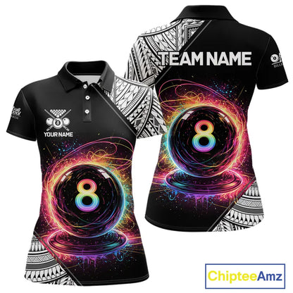 Rainbow 8 Ball Pool Polo & 1/4-Zip Shirt For Women Personalized Tribal 8 Ball Billiard Gifts NYN2425