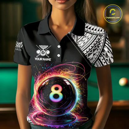 Rainbow 8 Ball Pool Polo & 1/4-Zip Shirt For Women Personalized Tribal 8 Ball Billiard Gifts NYN2425