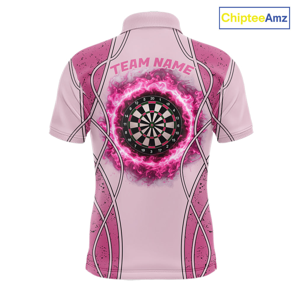 Personalized Grunge Pink Flaming Dartboard Men Darts Polo & 1/4-Zip Shirts Dart Team Jerseys NYN2810