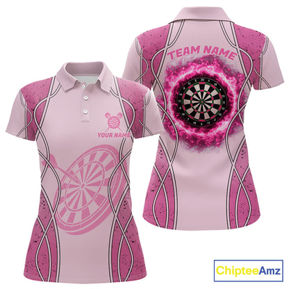 Personalized Grunge Pink Flaming Dartboard Women Darts Polo & 1/4-Zip Shirts Dart Team Jerseys NYN2810