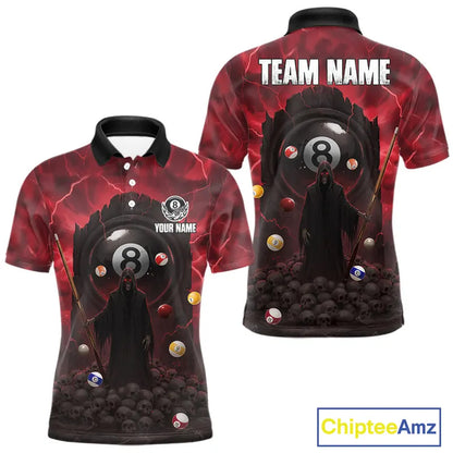 Red Multi-Skull 8 Ball Pool Men Polo & 1/4-Zip Team Shirt Custom Billiard Ball & Cue Gifts NYN2435
