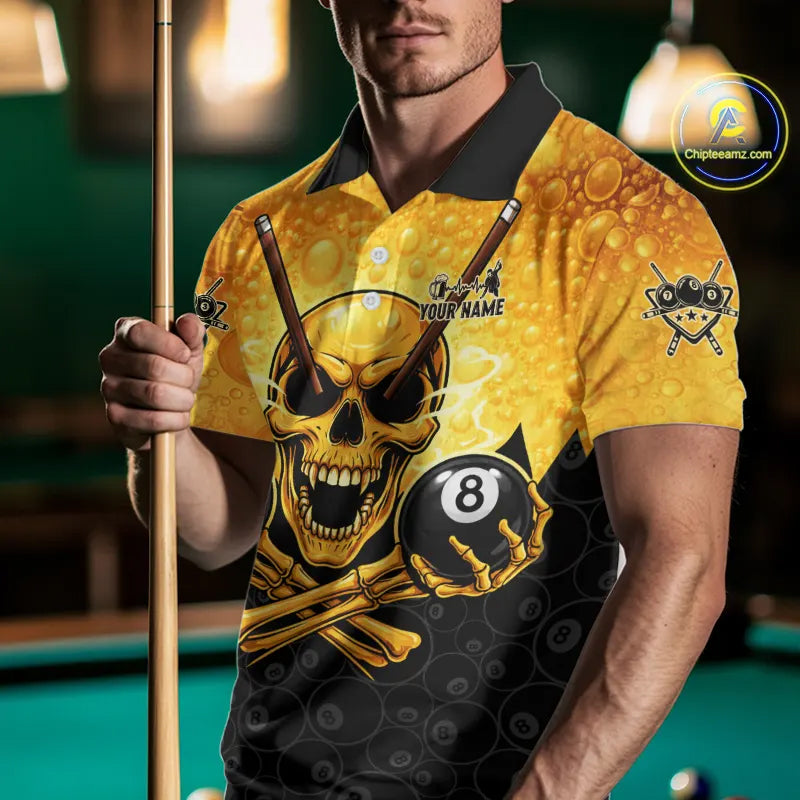 Funny Beer & Skull 8 Ball Pool Billiard Team Shirt For Men Custom 3D Billiard Balls Jerseys NYN2439