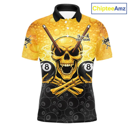 Funny Beer & Skull 8 Ball Pool Billiard Team Shirt For Men Custom 3D Billiard Balls Jerseys NYN2439