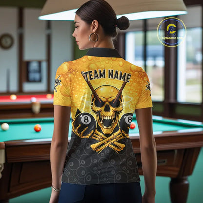 Funny Beer & Skull 8 Ball Pool Billiard Team Shirt For Women Custom 3D Billiard Balls Jerseys NYN2439