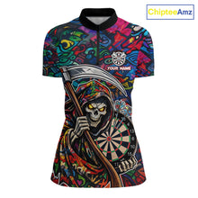 Load image into Gallery viewer, Graffiti Grim Reaper Dartboard &amp; Arrow Darts Quarter-Zip Shirt For Women Custom Funny Dart Team Shirt NYN2658