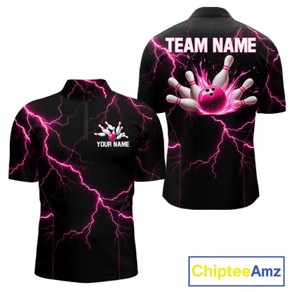 Thunder Lightning Men Bowling Shirt Custom Pink Splatter Bowling Ball & Pins Team Shirts NYN3192