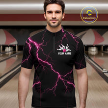 Load image into Gallery viewer, Thunder Lightning Men Bowling Shirt Custom Pink Splatter Bowling Ball &amp; Pins Team Shirts NYN3192