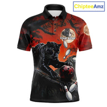 Load image into Gallery viewer, Men's black red panther bowling polo shirt custom bowling team jersey mockup