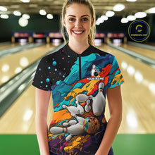 Load image into Gallery viewer, Colorful quarter zip bowling shirt for women custom bowling jersey mockup