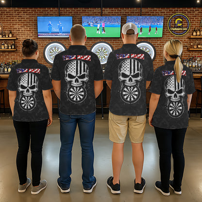 Dart team wearing Patriotic Skull Eagle Black Custom Jerseys, USA Dart Tournament Team Uniforms