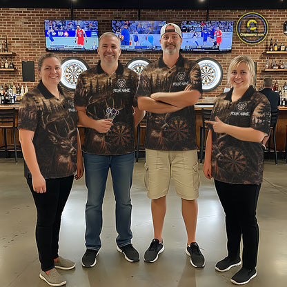 Dart team wearing Funny Deer Forest Custom Darts Jerseys, Personalized Tournament Team Uniforms