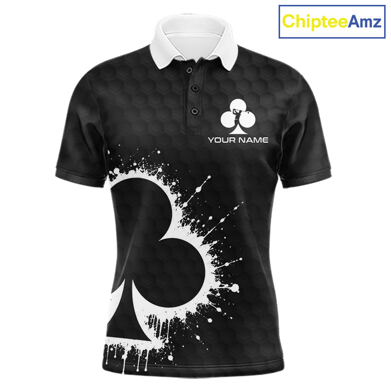 Black Clubs Poker Mens Golf Polo Shirt Custom Name Splatter Poker Golf Top For Team, Golf Gift NYN4037