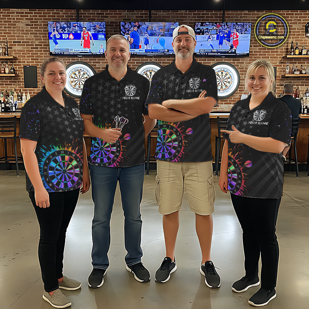 Custom Rainbow Holographic Dart Team Shirts For Women Splatter Dart Tournament Jerseys NYN4044